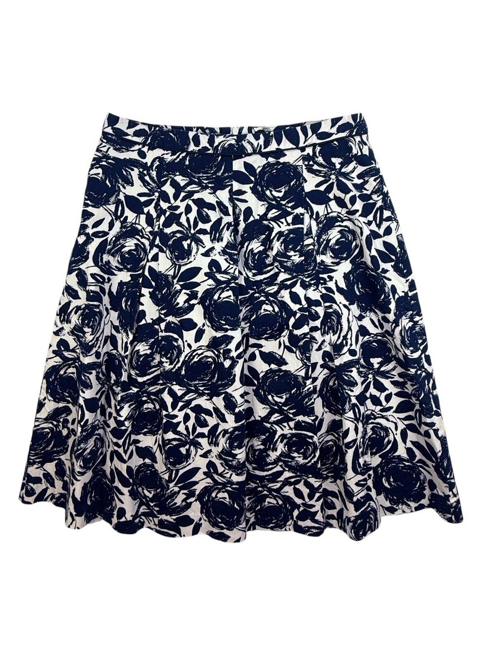 Mario Serrani Italy Skirt Womens 8 White & Navy Blue Roses Pleated A-Line